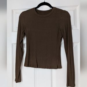 LAST CHANCE Olive Ribbed Long Sleeve Tee Shirt